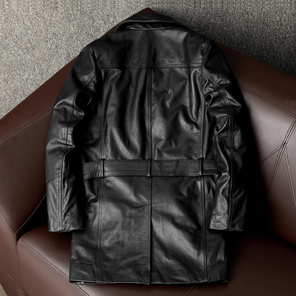 Genuine Cowhide Leather Jacket for Men Motorcycle Business Casual Suit Lapel Large Size Coat