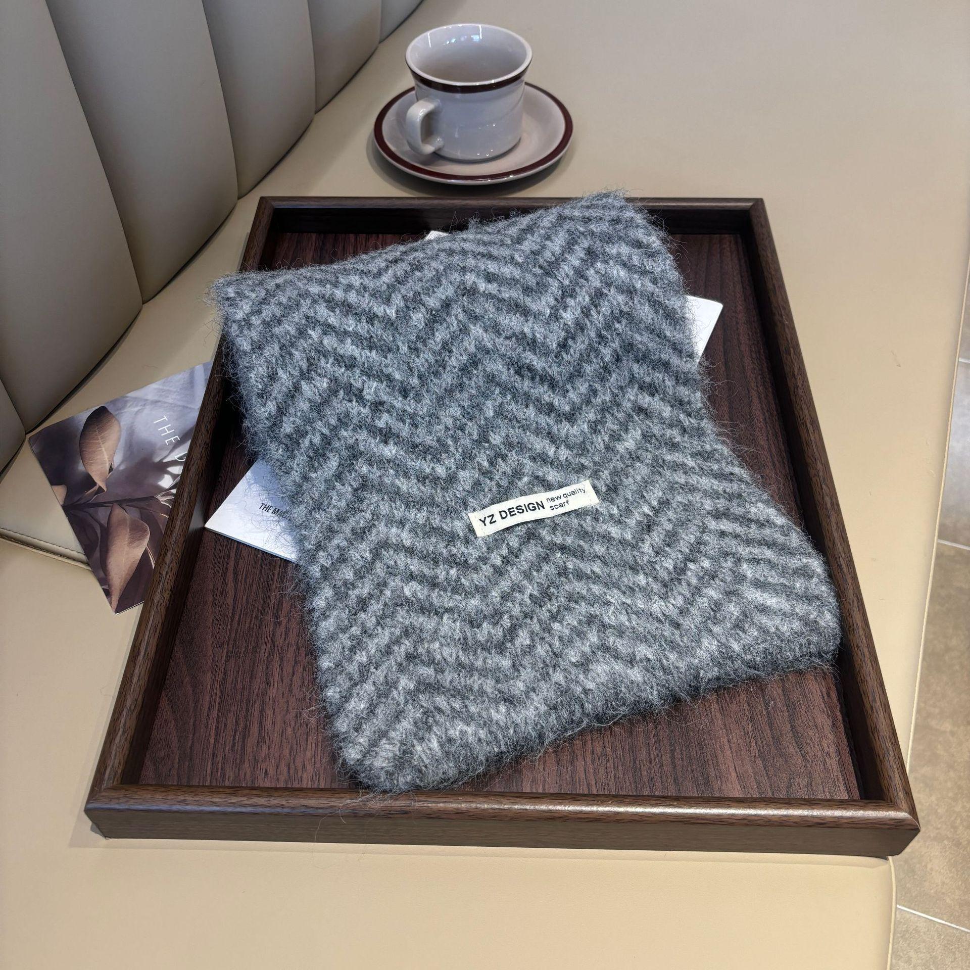 Осень/Зима 2025 Шерстяной Вязаный Шарф в Елочку - Высокое Качество, Мягкий, Универсальный Темно-серый