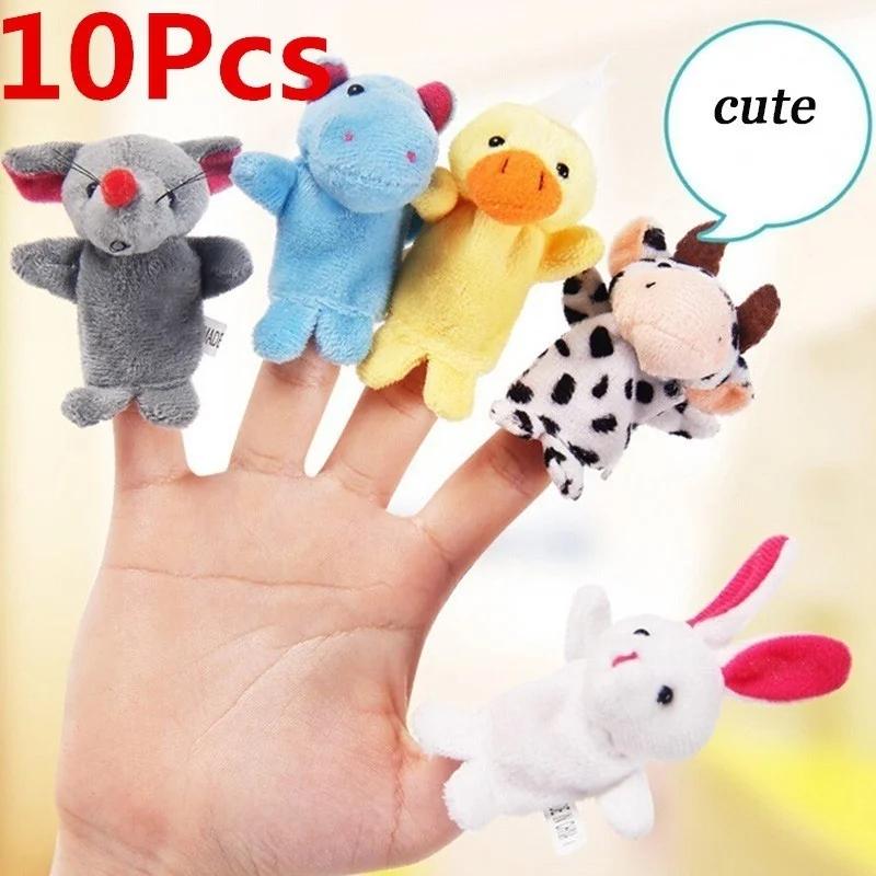 10 Pcs Cartoon Biological Animal Finger Puppet Plush Toys Dolls Child Baby Favor Mini Decoration Room Accessories