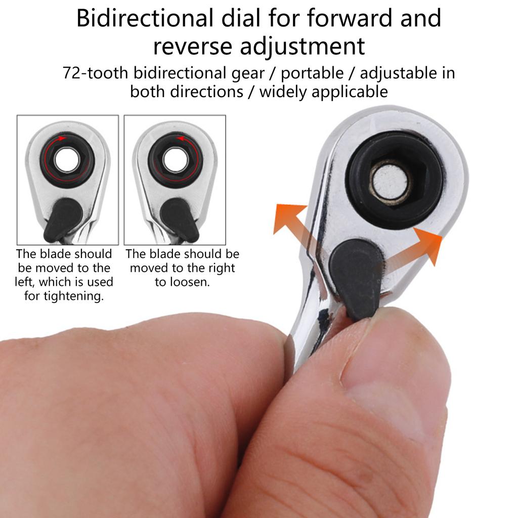 2 in 1 Bit Socket Mini Ratchet Handle 72 Tooth Precision Gear System Ergonomic Grip 6.35mm Chrome Vanadium Steel Tool