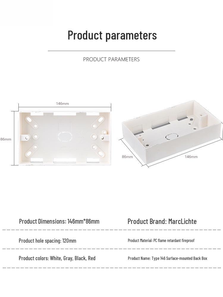 Type 146 White PVC Surface Mount Junction Box: Flame Retardant British Switch/Socket Back Box