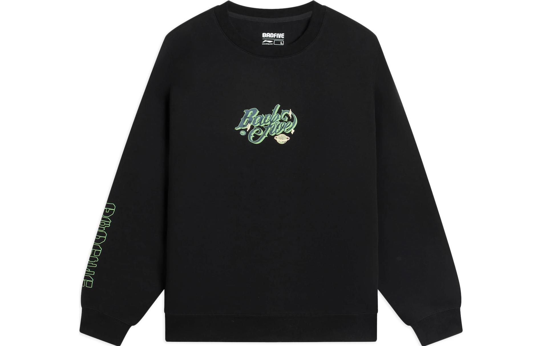 Li Ning BADFIVE Sweatshirts Men s Black Crew Neck Moderate Regular AWDS653-1 M