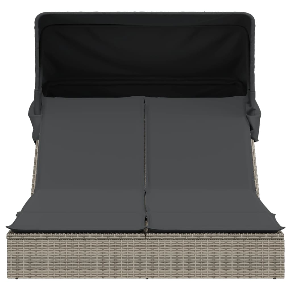 Vidaxl Doppelliege mit Dach und Kissen, Grau, Polyrattan