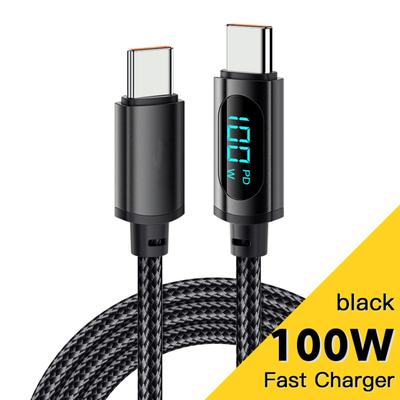 5A PD- 100W LED displeja kabelis 1M/3.3FT USB C uz USB C kabelis Ātra uzlāde Type-C tālrunis Neilona pīts lādētāja vads Dāvana