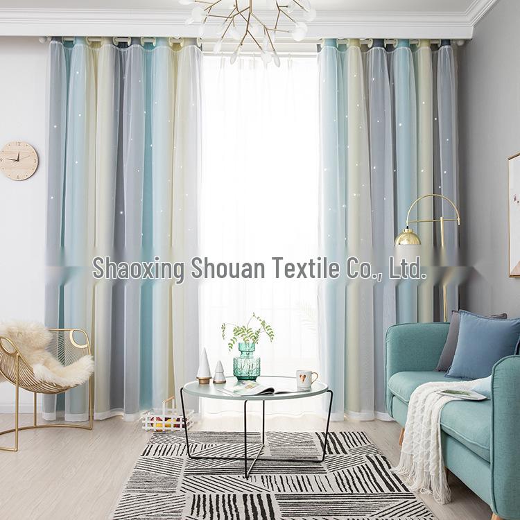 

Градиентные шторы блэкаут с принтом звезд и слоем из тюля 132*240CM Grommet