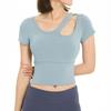 Diagonal Shoulder Hollow Out Women Solid Sports Tees Yoga Short Sleeve T-Shirt Chest Pad Exercise Outdoor Tight Quick Drying Top