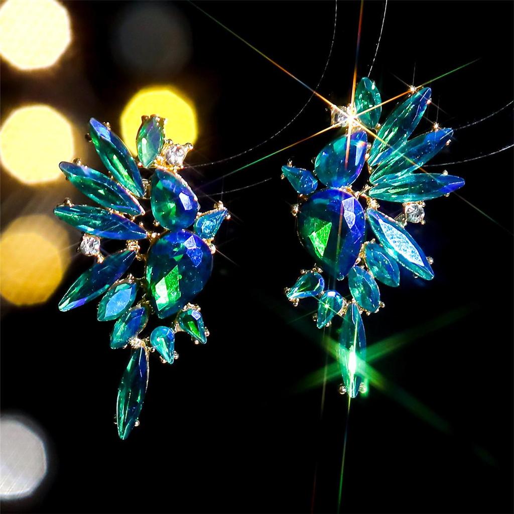 European and American Luxury Colorful Rhinestone Flower Stud Earrings for Women