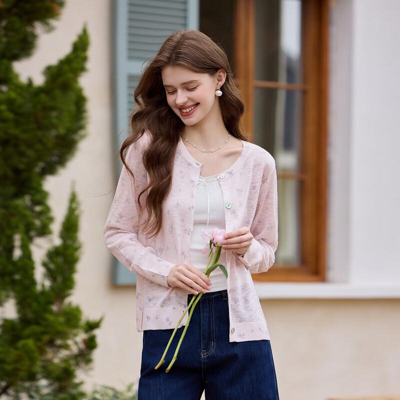 Bailuyu Sweet Floral Knit Relaxed Fit Cardigan M