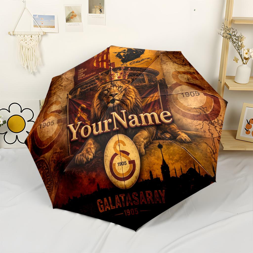 Galatasaray1 Customize Your Name Umbrella Portable Automatic Umbrella Folding Umbrella with 8 Ribs Sturdy Construction for Outdoor Daily Use