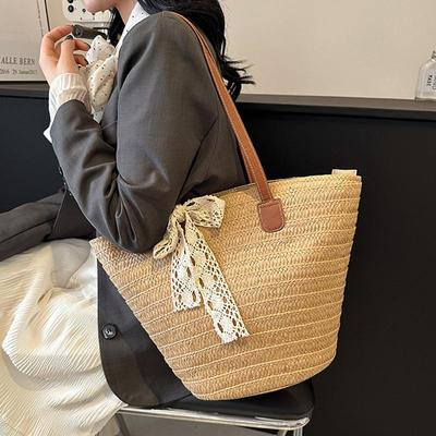 Slaměná plážová taška Summer Woven Tote Bag Velkokapacitní tkaná taška přes rameno pro ženy Slaměné peněženky a kabelky Tkaná taška