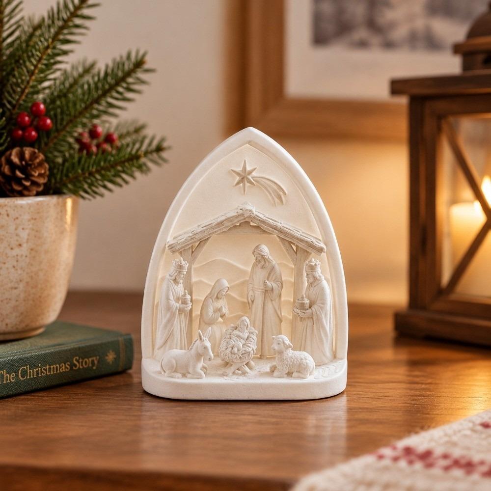 Desktop Ornaments Holy Family Sculpture Resin Christmas Manger Statue Window Sill
