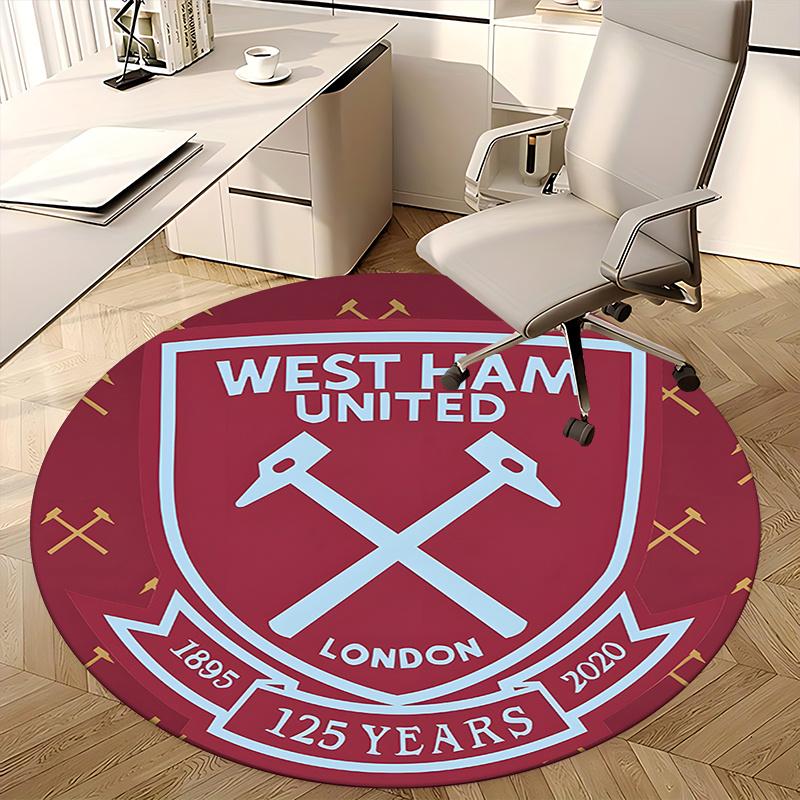 West Ham United Crest,Anniversary Badge Chair mat Round Rug Office carpet, Machine Washable, Non slip, Suitable for Living Rooms, Bedrooms