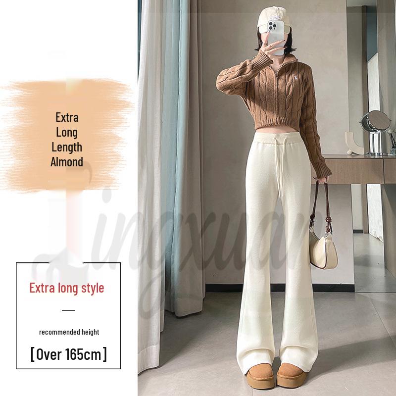 

2026 Autumn/Winter Cashmere High-Waist Wide-Leg Bell Bottom Women s Fleece-Lined Micro-Flare Pants S