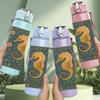 1PC Seahorse Vintage Ocean Pattern Print 750ml Color Plastic Sports Water Bottle Leakproof Flip Straw Lid Suitable for Sports Office Home Use