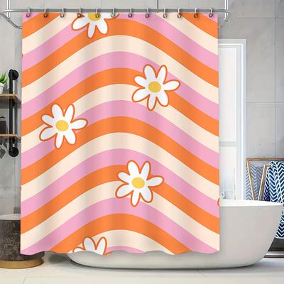 Rideau de douche style vintage avec motif floral rayé pour décoration de salle de bain Ensemble de 2 panneaux Couleur rose orange blanc Taille 180x180cm