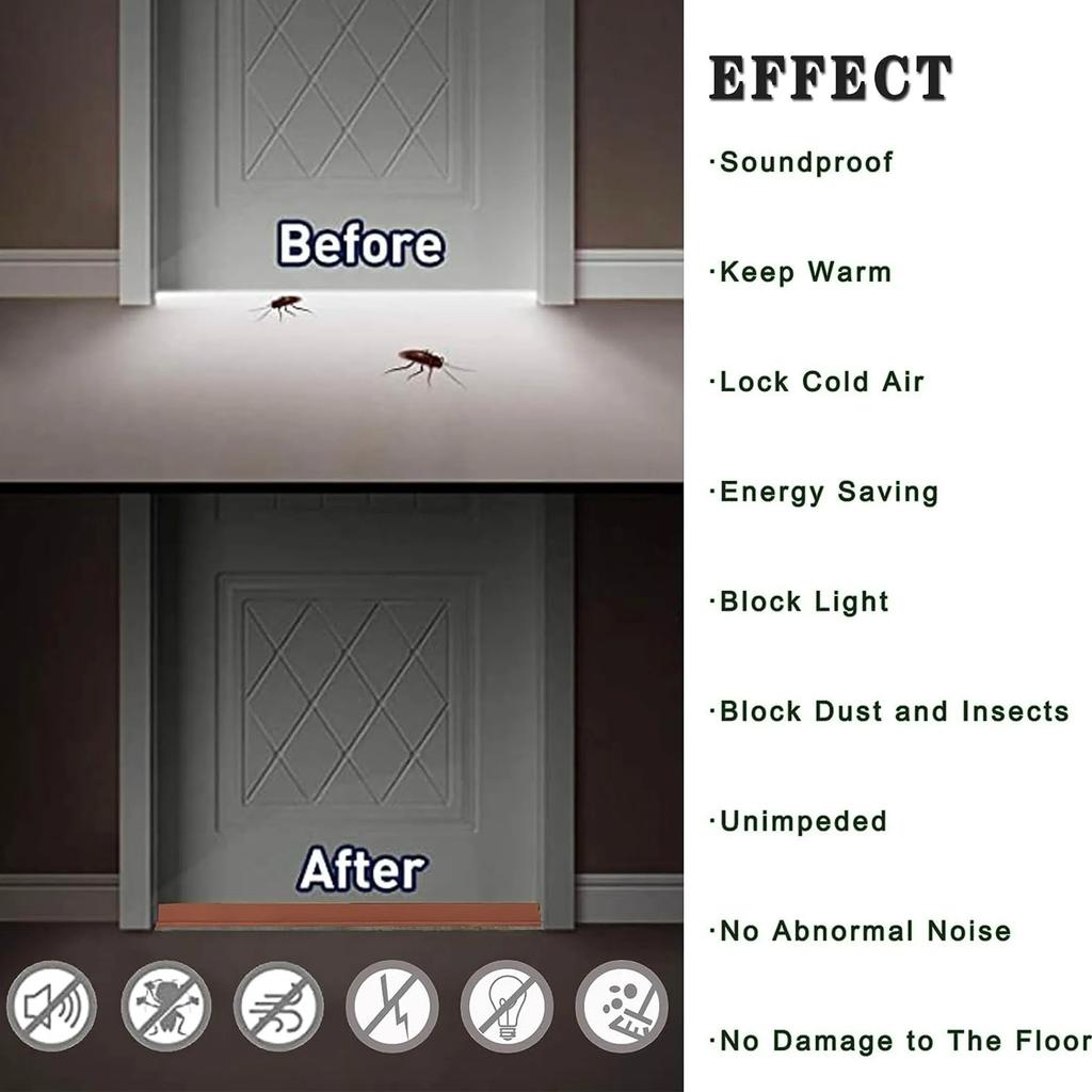 Door Seal Draft Stopper with Brush Reduce Noise, Rubber Door Sweep Breeze BlockerInsect Proof, Dust Proof and Sound Proof Seal