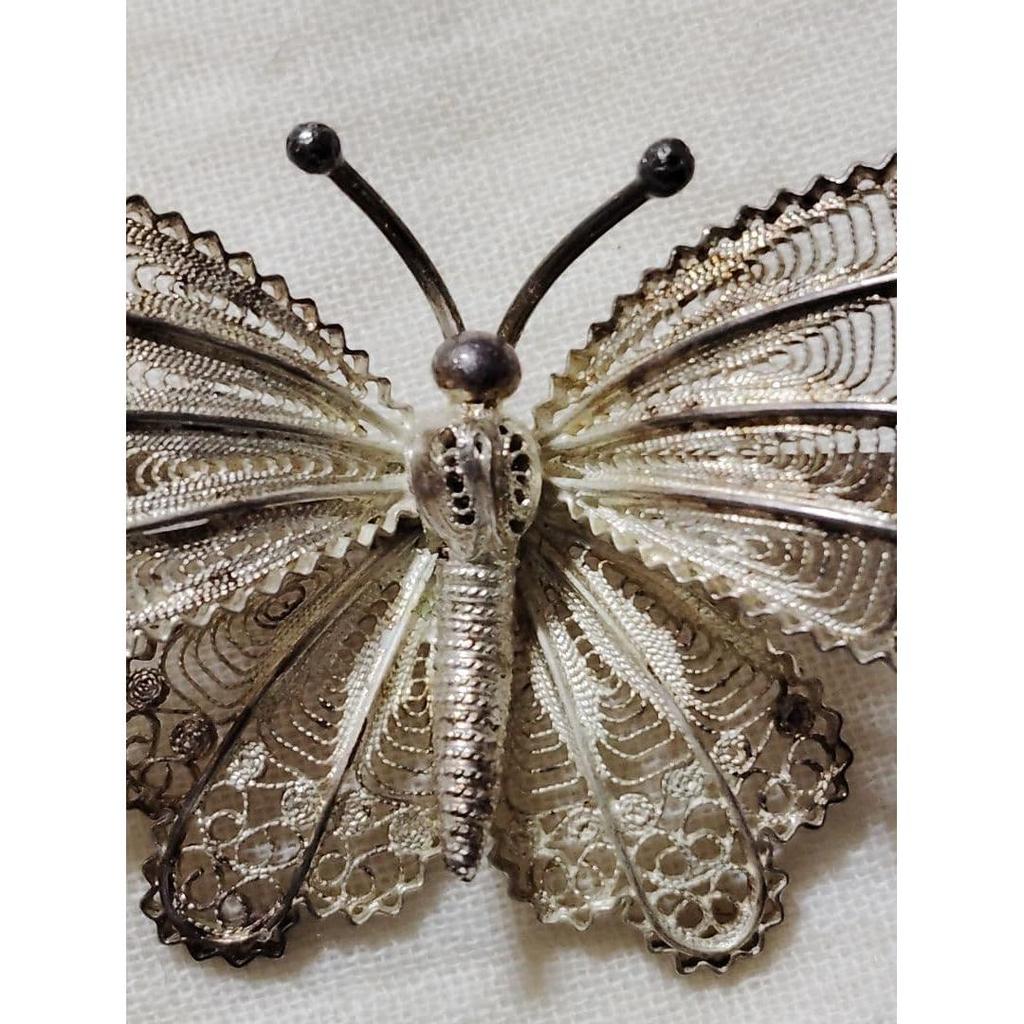 Used Silver Filigree Butterfly Vintage Brooch Butterfly Filigree