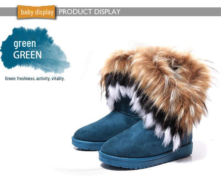 Damen Mid-Calf Schneestiefel mit Fuchsfellbesatz - Winter Baumwollfutter