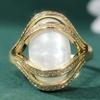 Vintage Gold Color Oval Inlaid Imitation Pearl Women's Ring Daily Wear Party Jewelry