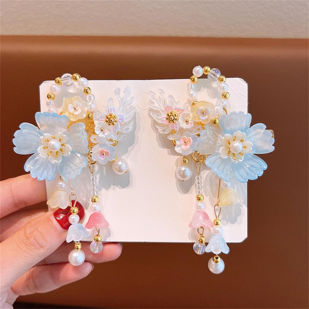 Ancient Vintage Tassel Hairpin Chinese Style Glass Colored Flower Hair Clip For Women Girls Elegant Hanfu Jewelry Hair Accessory