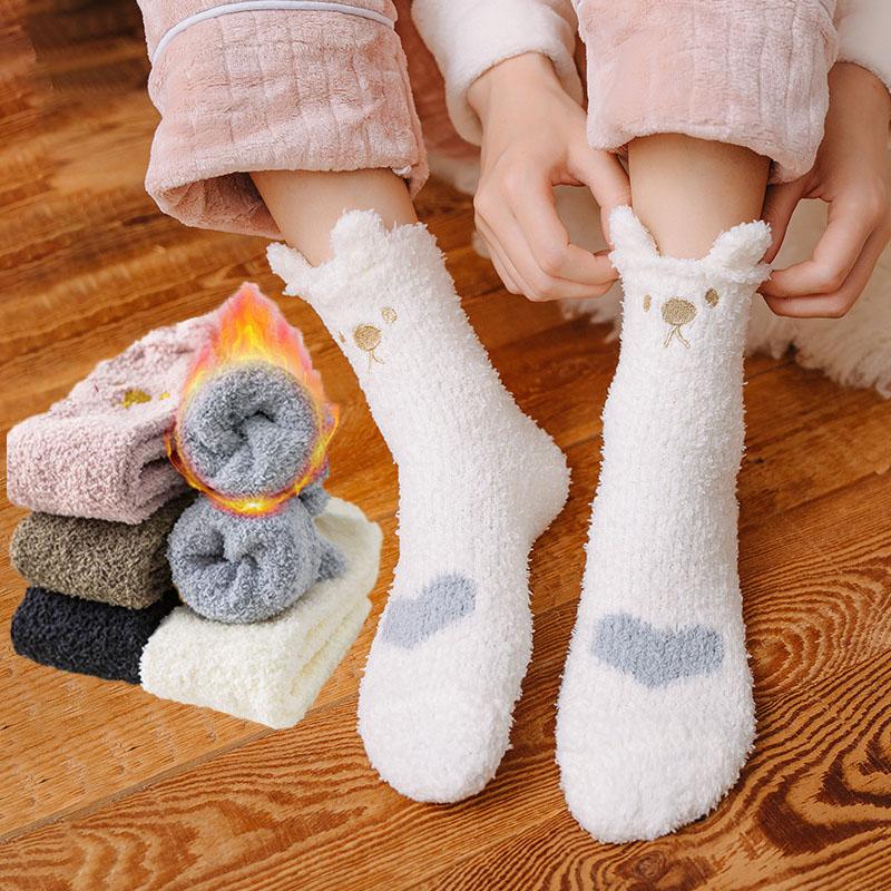 Șosete pufoase pentru femei, confortabile, moi, pufoase, șosete papuci drăguțe cu animale, șosete calde de iarnă pentru dormit pentru fete