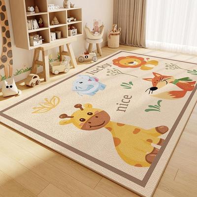 Childrens Nursery Rugs Cartoon Bunny Design Lovely Happy Text Colorful Play Mats for Kids Room Decor