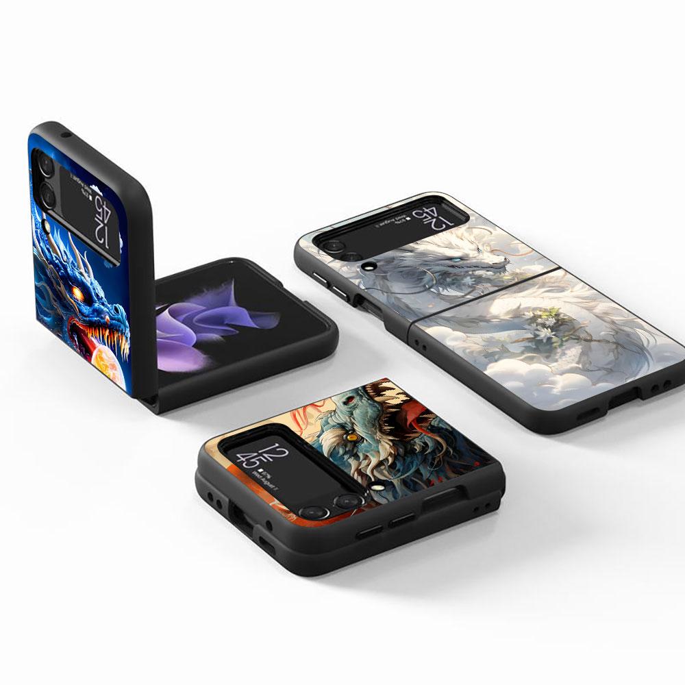 Cartoon Dragon Case for Samsung Galaxy Z Flip4 Flip3 5G PC Hard Cell Phone Shell Z Flip 4 3 Black Coque Zflip4 Zflip3 Cover