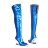 Fashion Silver Tiger Teeth Heel Design 10.5cm High Heels Over Knee Boot Women Winter Metal Hollowed Out Black Green Long Boots Size35-46