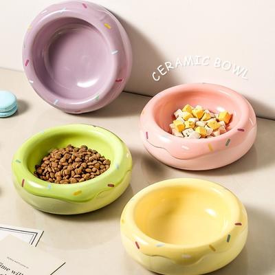 280ml Ceramic Cat Dog Bowl Set Anti Slip Elevated Feeder Pet Double-layer Bowl Large Diameter Non Tip Base Anti Chin Acid