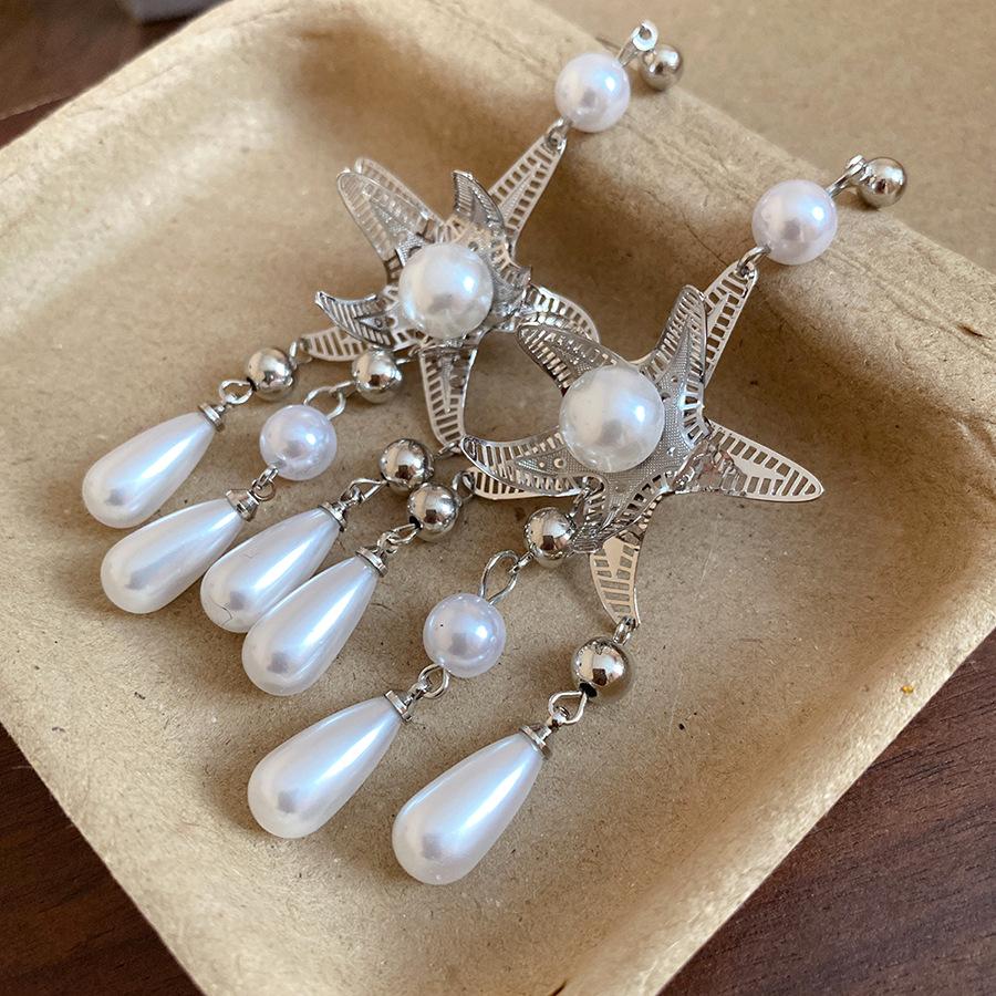 

Silver needle starfish pearl water drop pendant, fringed earrings, light luxury, high-end temperament earrings, exaggerated atmospheric earrings
