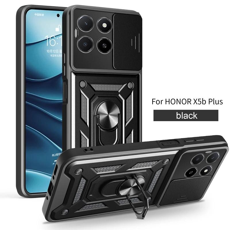 For Honor X5b Plus 4G Case Car Magnetic Ring Holder Slide Camera Armor Shockproof For Honor X5b / X5b Plus