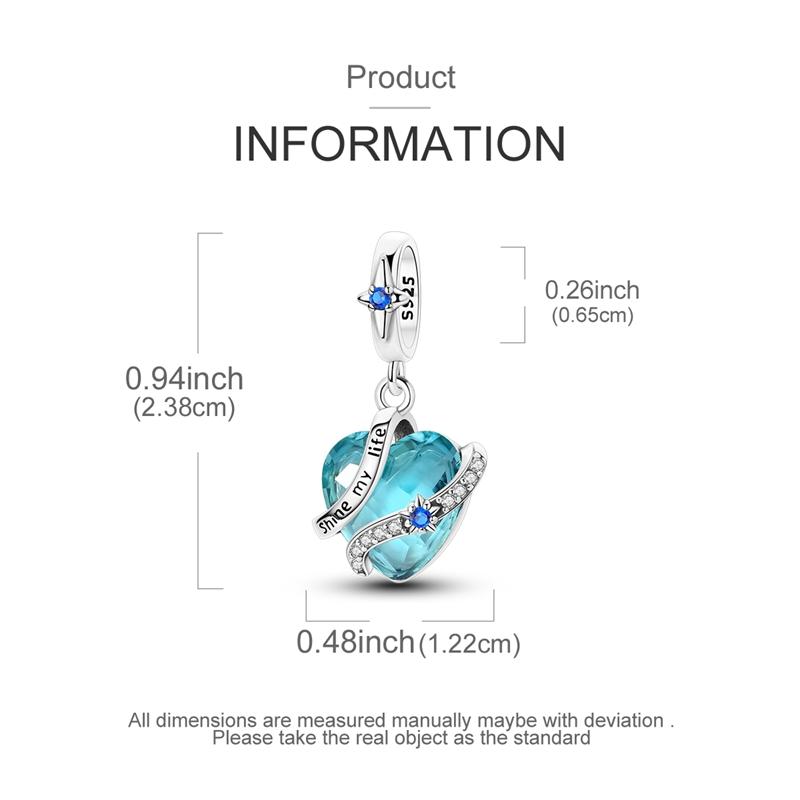 Copper Heart Of Blue Sea Pendants Charms Fashion Jewelry Ideal For Original Bracelet For Ladies DIY Craft Gift