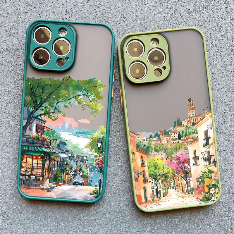 Bländande Anime Gatumotiv Scenari Telefonfodral för IPhone 13 12 11 Pro Max Mini 16 15 14 Max Plus 7 8 Plus SE2 X XR X Baksideskydd