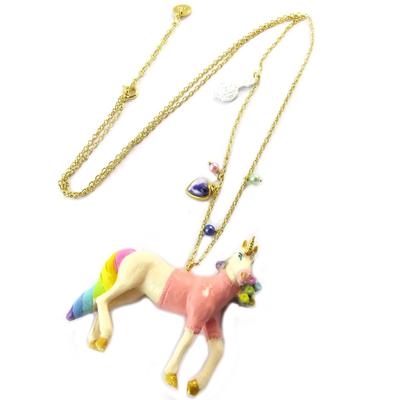 [P2001] - Ručně vyrobený náhrdelník / sautoir 'Wonderful World' (Jednorožec) vícebarevný zlatý