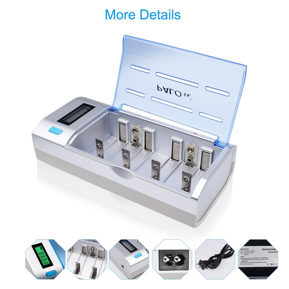 PALO 4 Slots Multifunctional Battery Charger LCD Display Support Mixed Charging for 1.2V NI-MH/NICD AA/AAA/C/D/9V Rechargeable Batteries