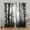 2pcs Black and White Forest Fog Print Curtains   Modern Polyester Rod Pocket Curtains   Suitable for Kitchen   Office   Bedroom