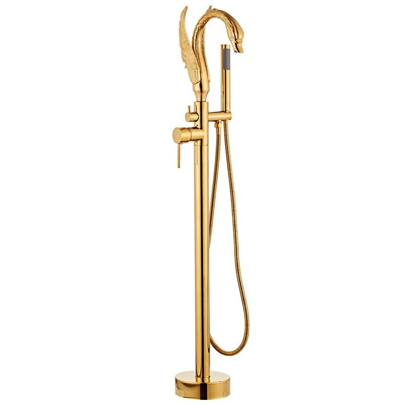 

Tuqiu Gold Floor Stand Swan Bathtub Faucet Brass Bathtub Faucet 360 Degree Rotation Spout with Hand Shower Head Mixer Bath Shower