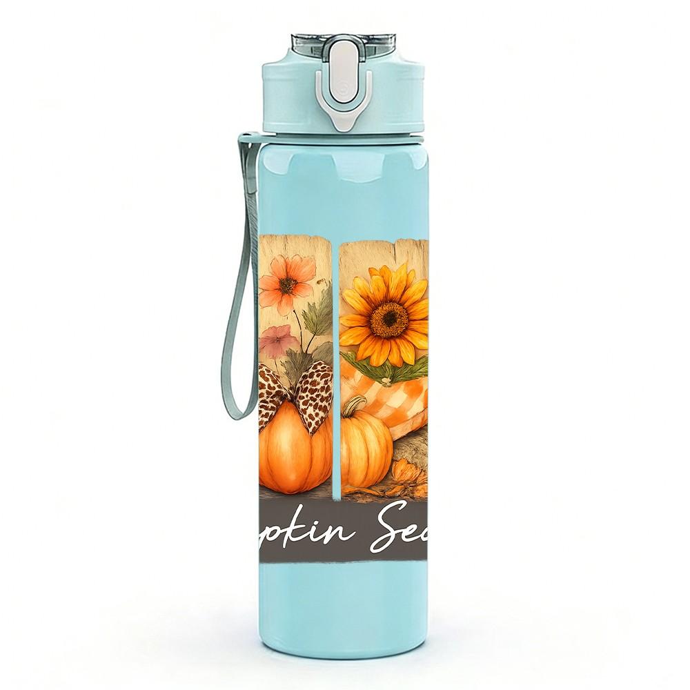1PC Pumpkin Season Sunflower Art 750ml Color Plastic Sports Water Bottle Leakproof Flip Straw Lid Suitable for Sports Office Home Use