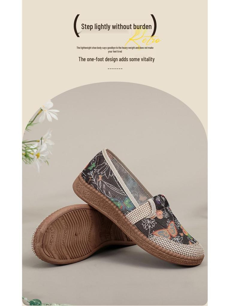 Damen Espadrilles im ethnischen Sommerstil: Atmungsaktiv, Weiche Sohle, Rutschfest, Slipper aus Peking-Stoff