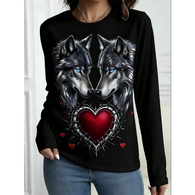 Funny Cartoon Animals Graphic T Shirt Women's Long Sleeve T-Shirt Leisure 3D Printed Tshirt Casual Spring Tees Tops