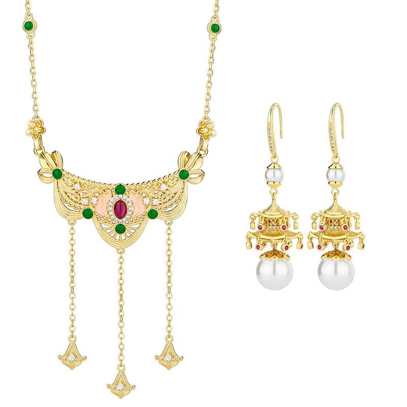 New Necklace Earring Accessories Versatile Ethnic Style Collarbone Chain Retro Pendant Chinese Bead Niche Female