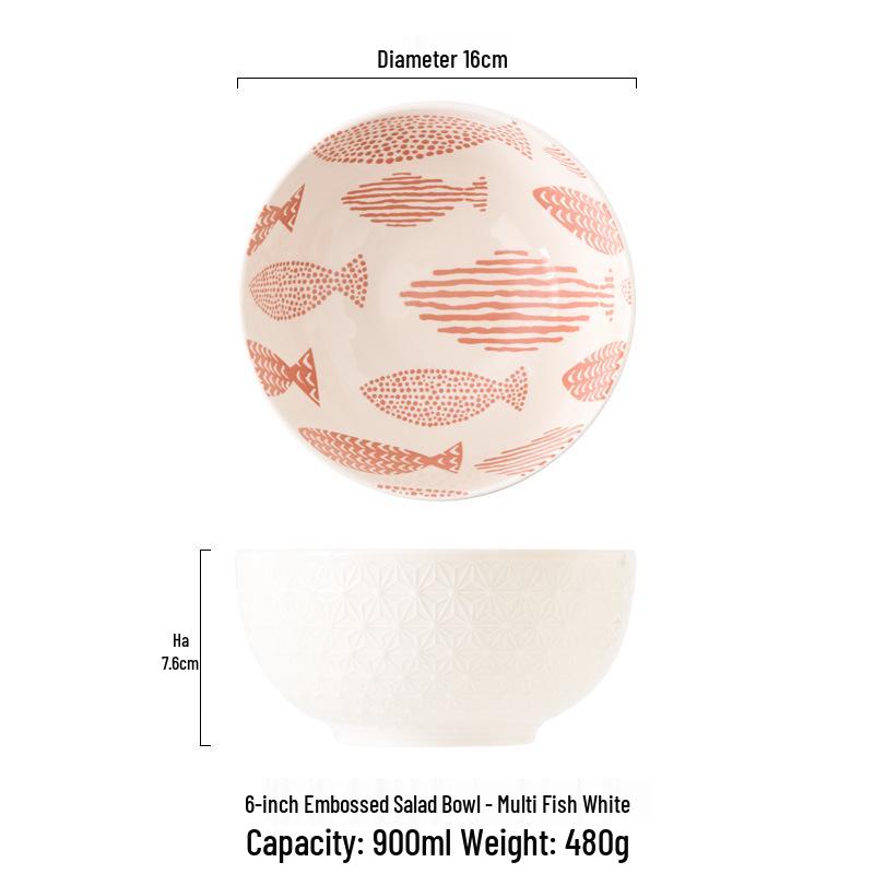 6-inch European Style Underglaze Ceramic Bowl for Salad, Soup, Rice, or Instant Noodles - Free Shipping