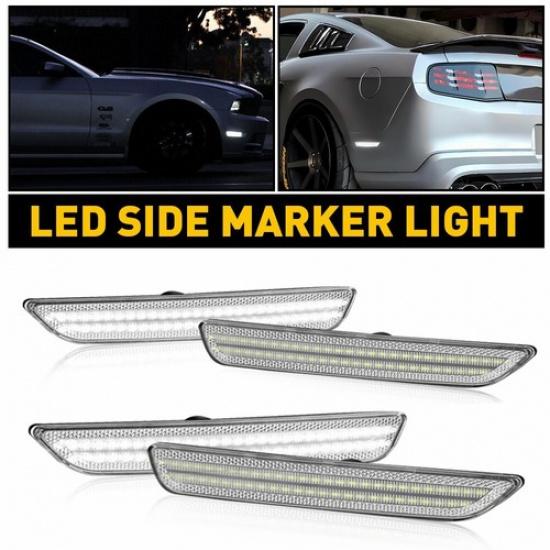 For 2010-2014 Ford Mustang Smoked Lens Front & Rear LED Side Marker Lights 4PCS