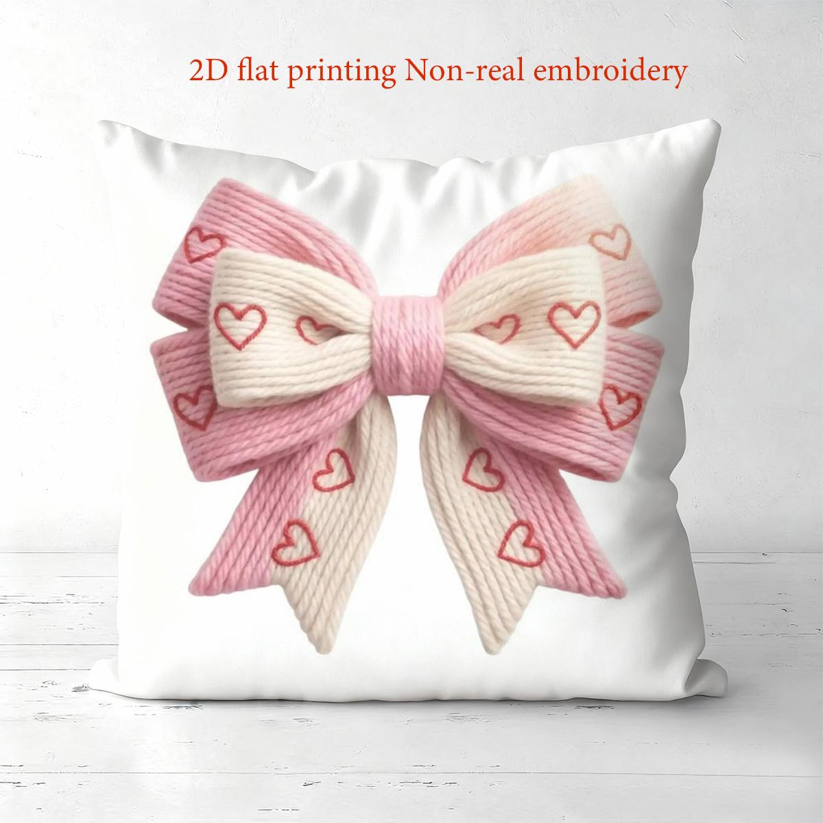

1 Pieces Pink Bow with Hearts 2D Printed Cushion Covers Polyester pillowcase, sofa decorative cushion cov Headboard Pillow 45x45cm