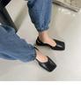 Square Toe Elegant Ladies Sandals Fashion Ladies Elastic Band Flat Heel Women Shallow Party Shoes Square Heel 35-40