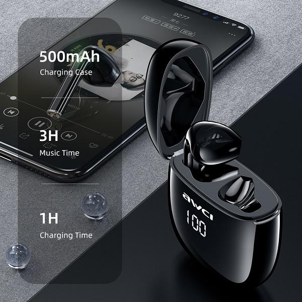 Słuchawki Bluetooth 5.0 TWS AWEI z stacją dokującą Czarne