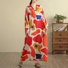 Dimanaf 2025 Women Plus Size Spring Long Dress Loose V-Neck Printing Vintage Casual Floral Oversize Long Sleeve 5036