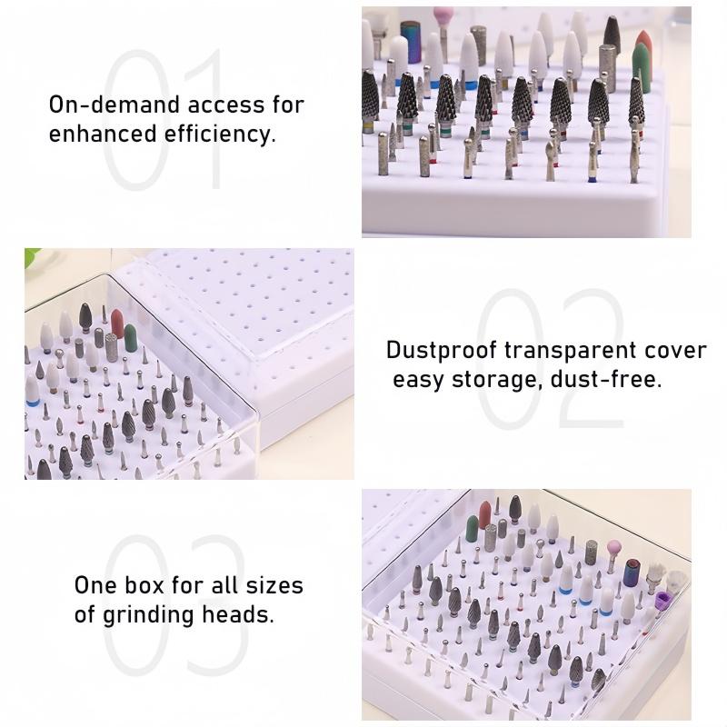 1Pcs Large-Capacity 100-Slot Portable Storage Case Designed for Storing and Organizing Nail Art Bits Includes Dust-Proof Base
