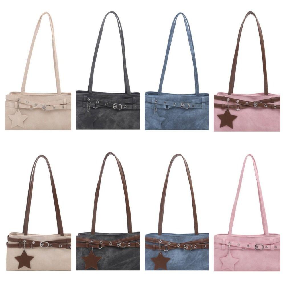 Star Pendant Y2K Shoulder Bag With Metal Buckle Belt Underarm Bag Fashion Women Handbag Women