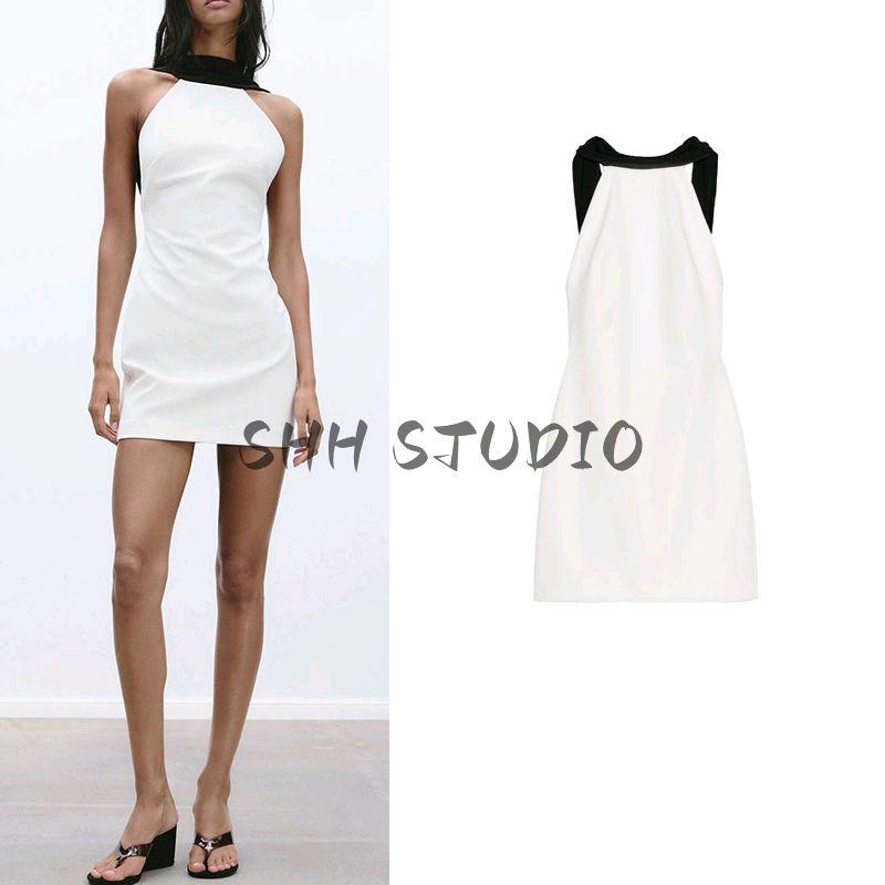 Spring New Women clothes Backless Party Evening dress Contrast Color Patchwork Sleeveless Short Dress 3067339